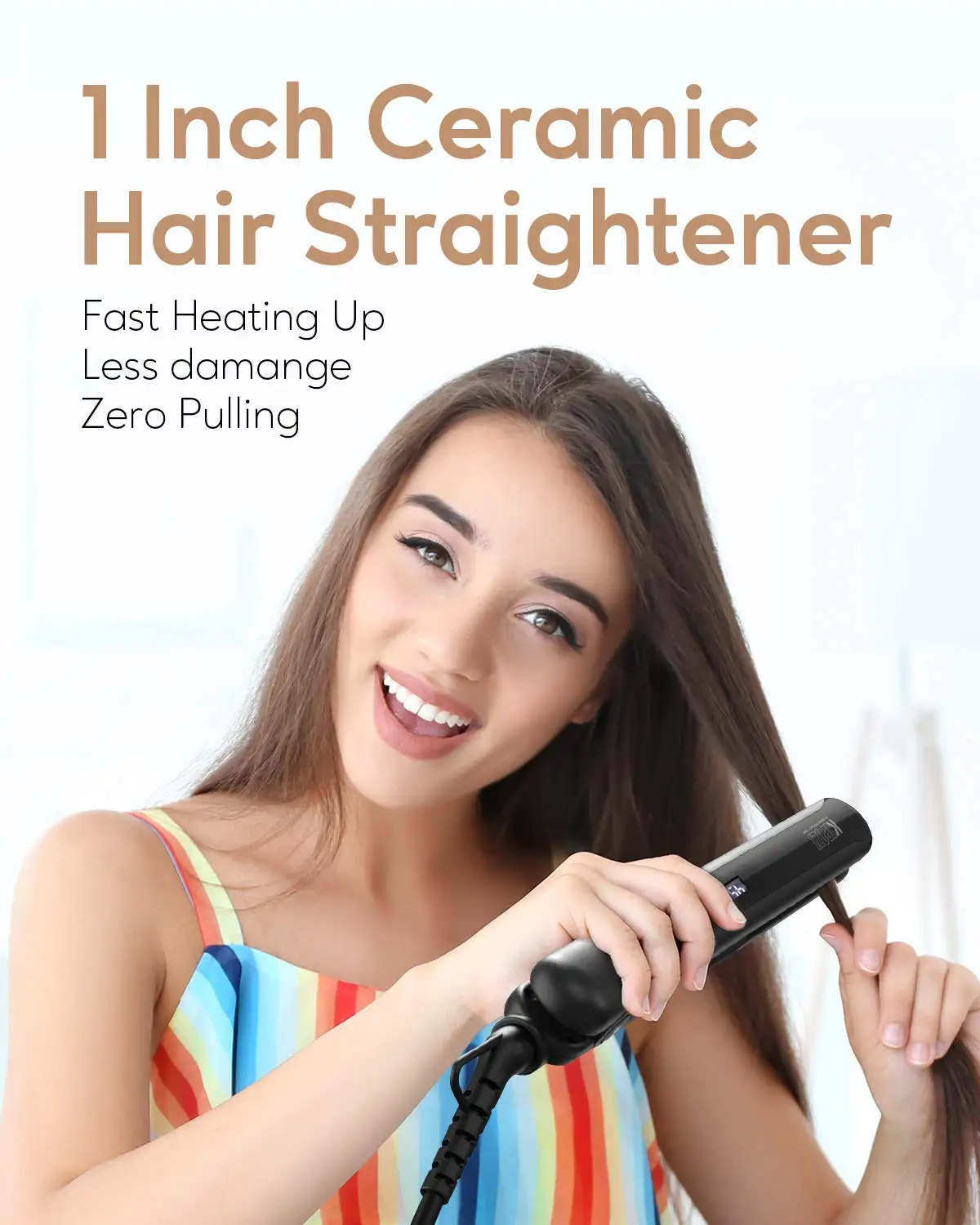KIPOZI Straightening Iron Ceramic Hair Straightener Adjustable Temperature 2 In 1 Fast Heating Flat Iron 9 Temps LCD Safety Lock 6