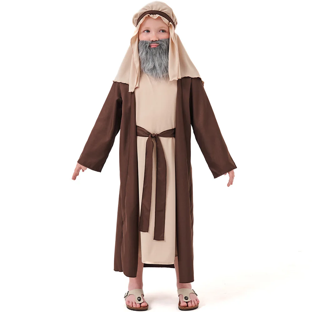 Kids Cosplay Costume Arab Grandpa Halloween Costume Middle Eastern Shepherd Robe For Kid Boys With Headgear