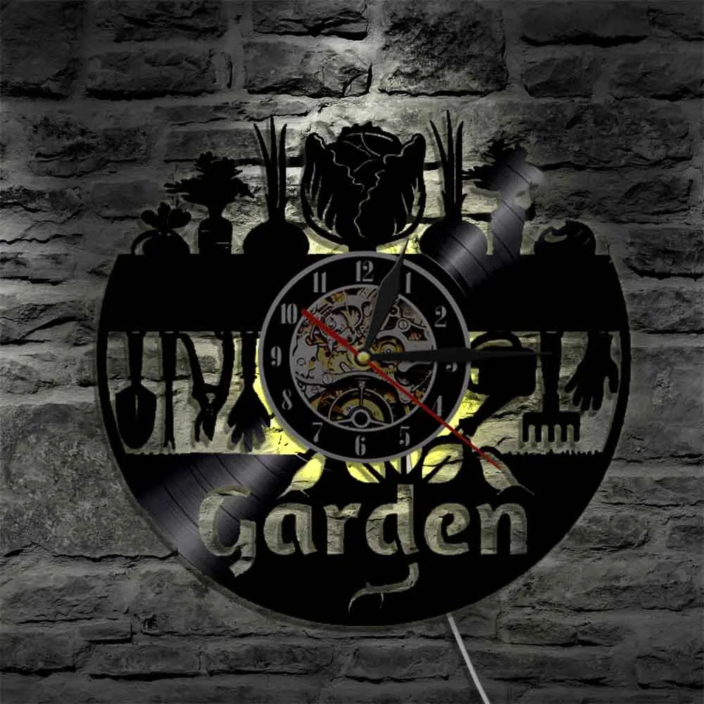 Nature Life Garden Wall Clock Garden Motive Wall Art Vinyl Record Orologio Da Parete Attrezzo Da Giardinaggio Orologio Da Parete Decorativo Regalo Per