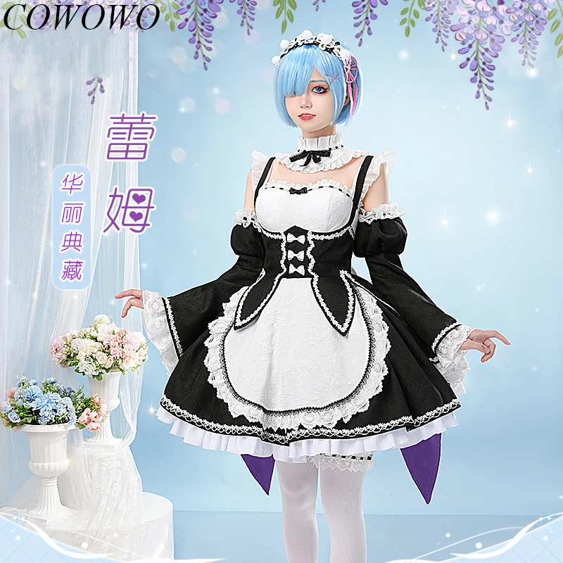 

COWOWO Anime! Re:Life In A Different World From Zero Rem Maid Dress Gorgeous Uniform Cosplay Costume Halloween Party Outfit