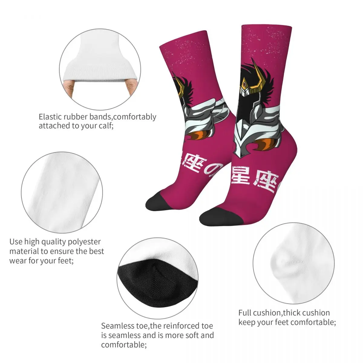 힙합 빈티지 IKKI NO PHOENIX Crazy Men's Compression Socks UniSaint Seiya Seamless Printed Funny Novelty Happy Crew Sock