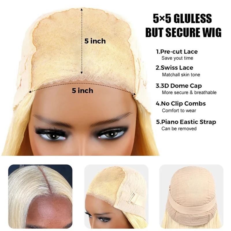Glueless Preplucked Human Wigs Ready To Go 5x5 Closure Wig 13x4 13x6 HD  Lace Front Wig Bone Straight 613 Blonde Short Bob Wigs - AliExpress