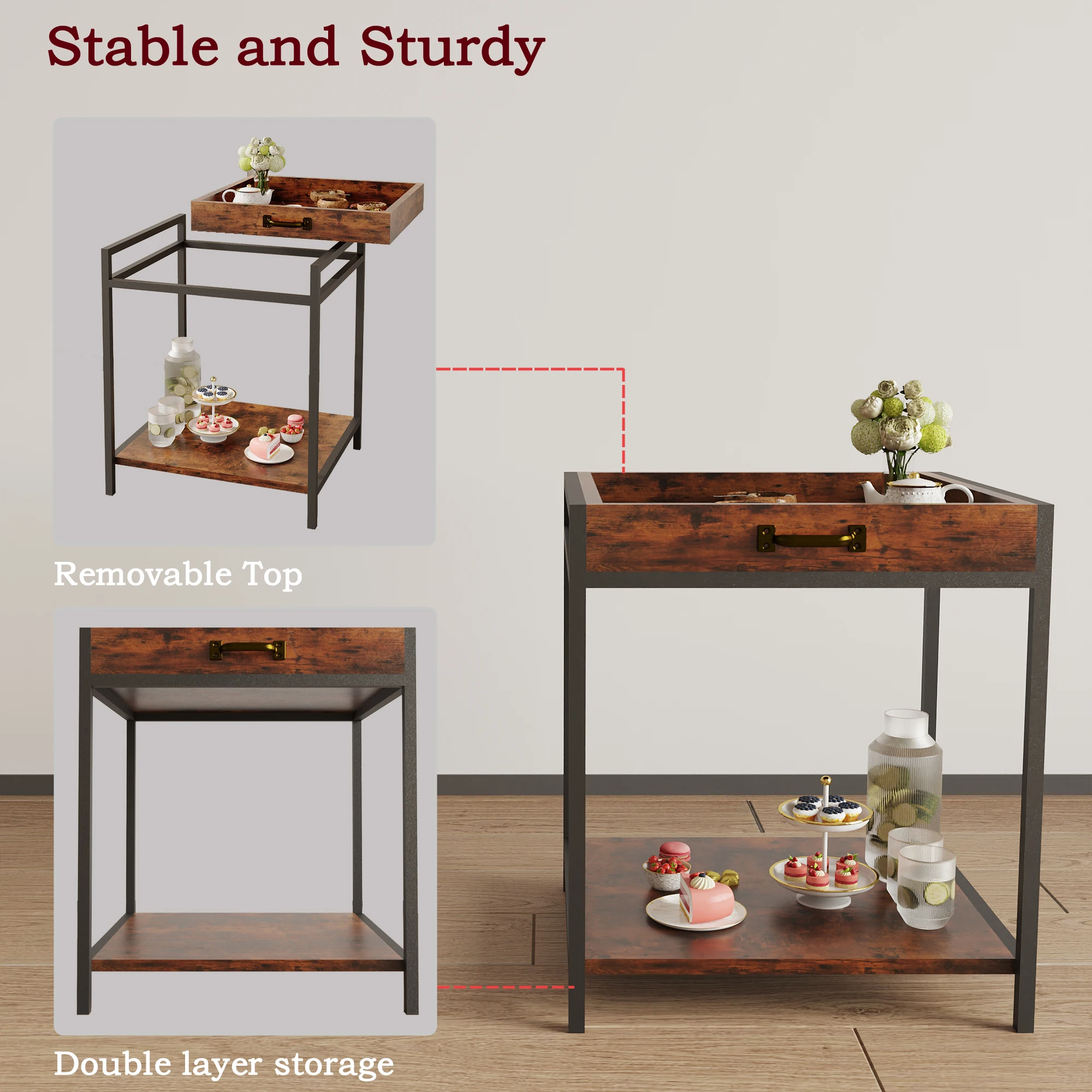 طاولة قهوة بطبقتين، خشب، غرفة معيشة