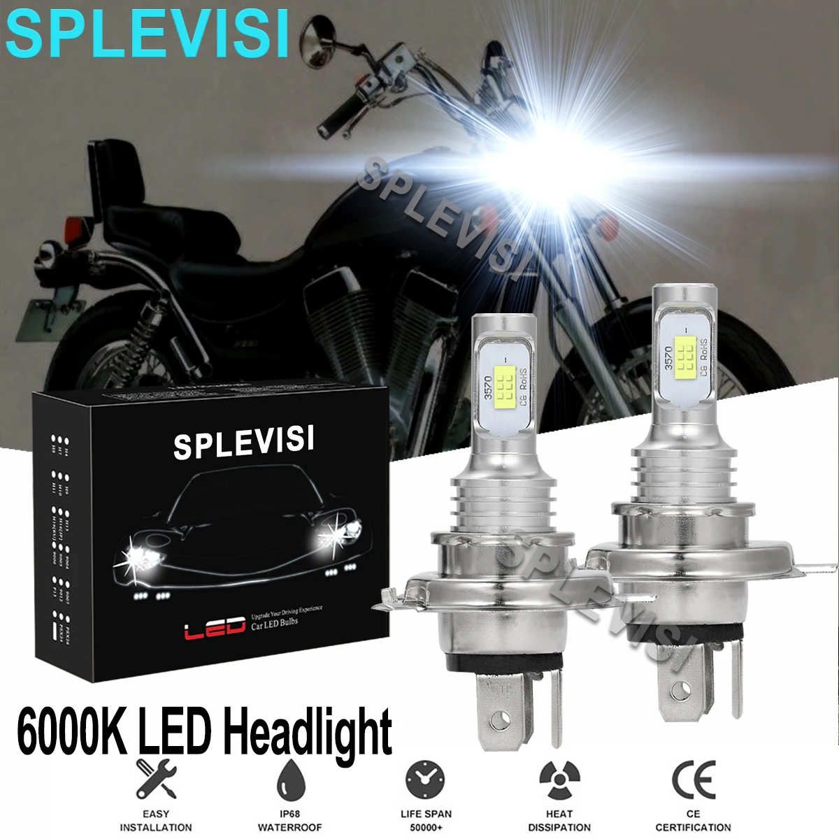 2x70w Pure White Motorcycle Headlight For Suzuki Intruder 1400 1987
