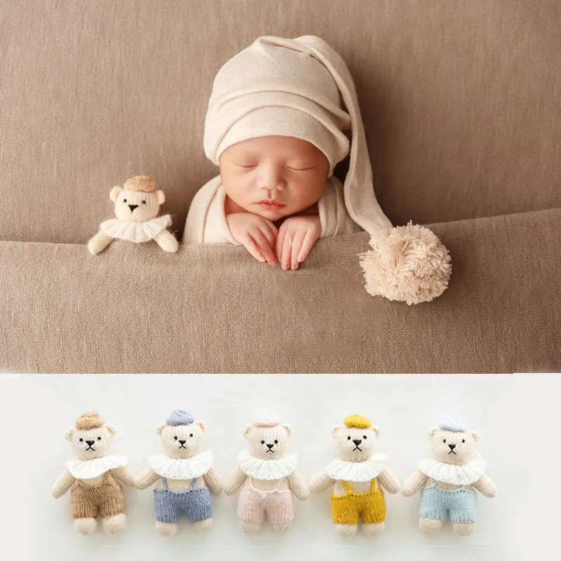 

Newborn Photography Props Knitted Cute Bear Rabbit Toy Handmade Animal Doll Studio Baby Full Moon Photography Accessories