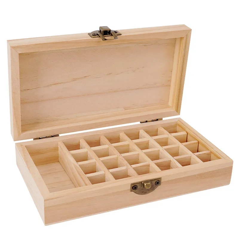 Essential Oil Box Large Capacity Pure Solid Wood 25 Grid Essential Oil storage box 15 Ml