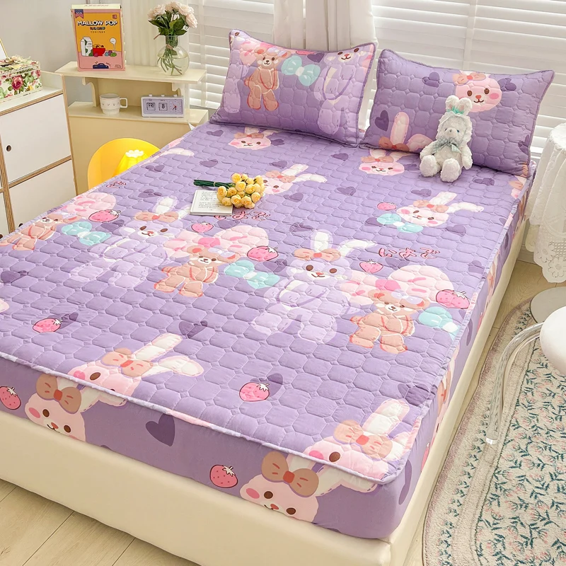 

Bonenjoy Bedspread Cartoon Style Mattress Cover Quilted Fitted Sheet Skin-friendly Bed Cover protetor de colchão (No Pillowcase)