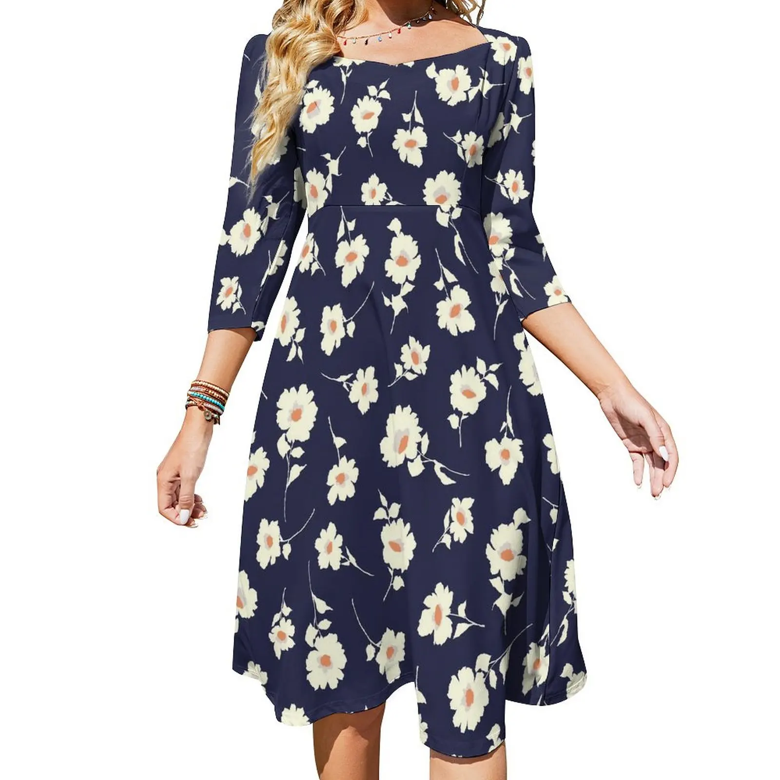 

Cute Daisies Print Casual Dress Ladies Floral Blossom Korean Fashion Dresses Kawaii Dress With Bow Summer Big Size Vestido