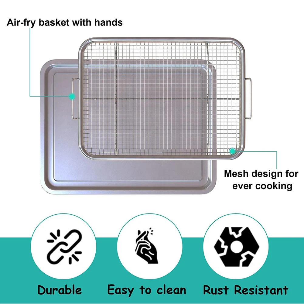 Air Fryer Basket Replacement, 2 Pieces Set 10.5''x10'' Food Grade Stainless  Steel Air Fryer Replacement Tray Mesh Grill Roasting Rack Accessories for