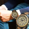 Wooden Wrist Watches Man Viking Symbol Element Clock Personalized Anniversary Gift for Husband Men's Wood Quartz Wristwatches 1