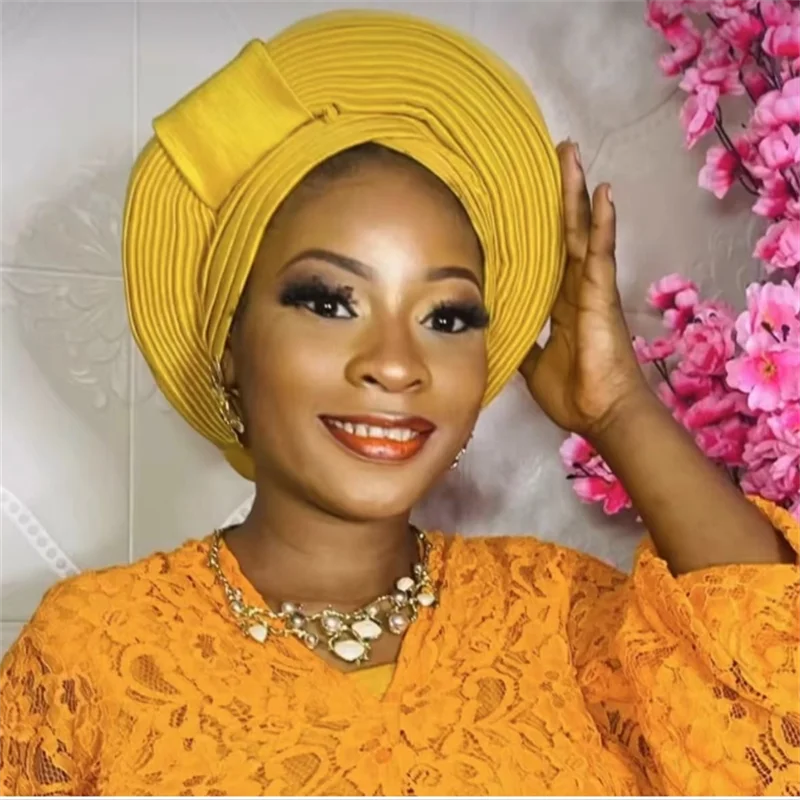 

2024 New Nigeria Wedding Geles African Headtie Handmade Headdress Africa Turban Cap Women's Head Wraps Auto Gele Party Headwear