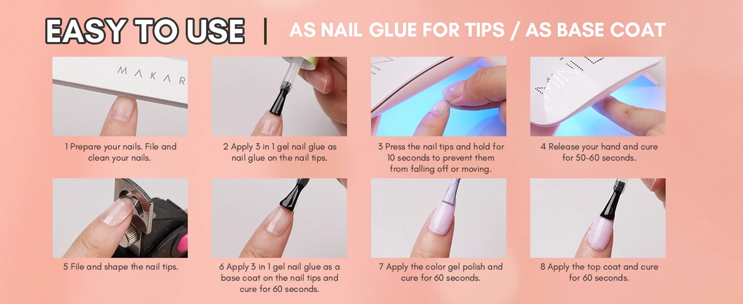 3-in-1 Nail Glue Gel and Top Coat for Long-Lasting Glossy Shine