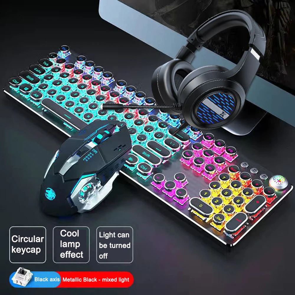 

Punk Gaming Keyboard and Mouse Earphone Set Computer Accessories Wired mechanical keyboard mouse and headset 3-piece suit game