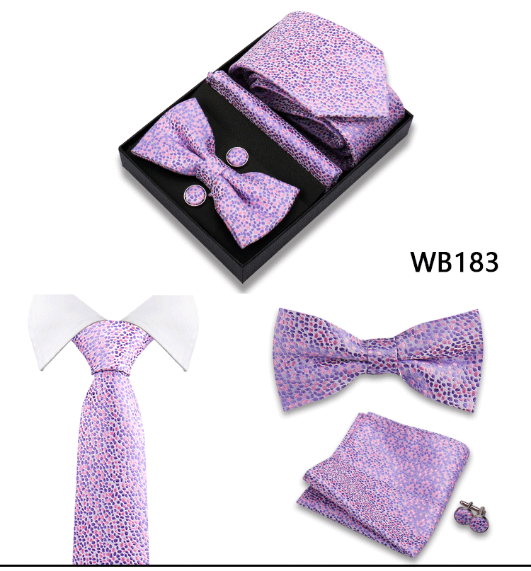 Herren-Krawatte in Geschenkbox, Fliege und Einstecktuch, Manschettenknöpfe-Set für Männer, Hochzeit, Business, formeller Anzug, individuelle Krawatte, Gravata-Geschenkset – Detail 23