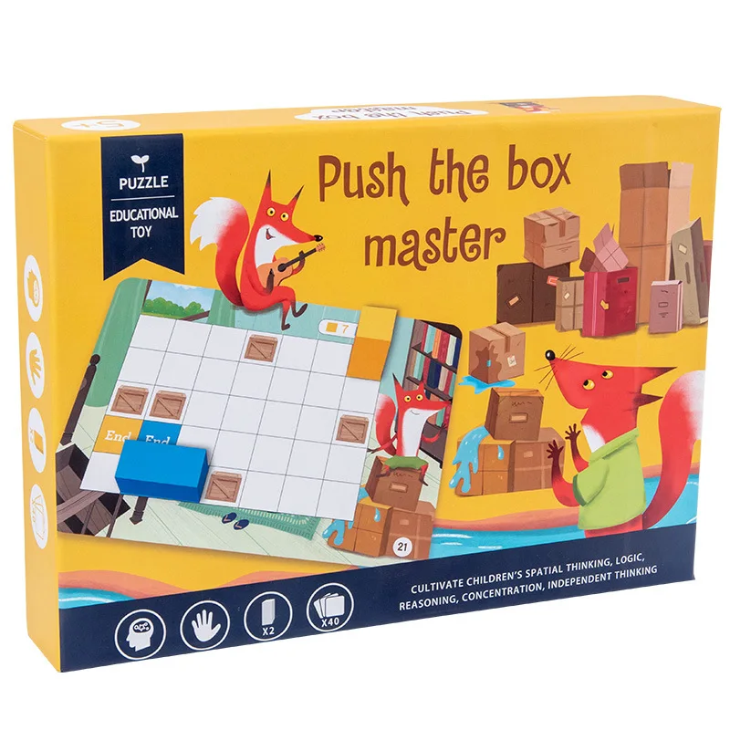Wooden Fox Pushing Box Children's Early Education Puzzle Thinking Manual Logic Training 3D Stereoscopic Maze Toy Kids Gifts