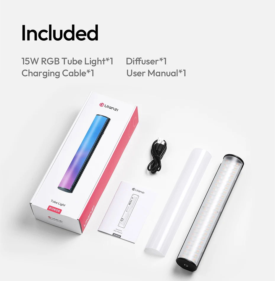 B15RGB 15W Magnetic Tube Light Handheld Led Stick Light 1800-9000K CCT 3300mAh f
