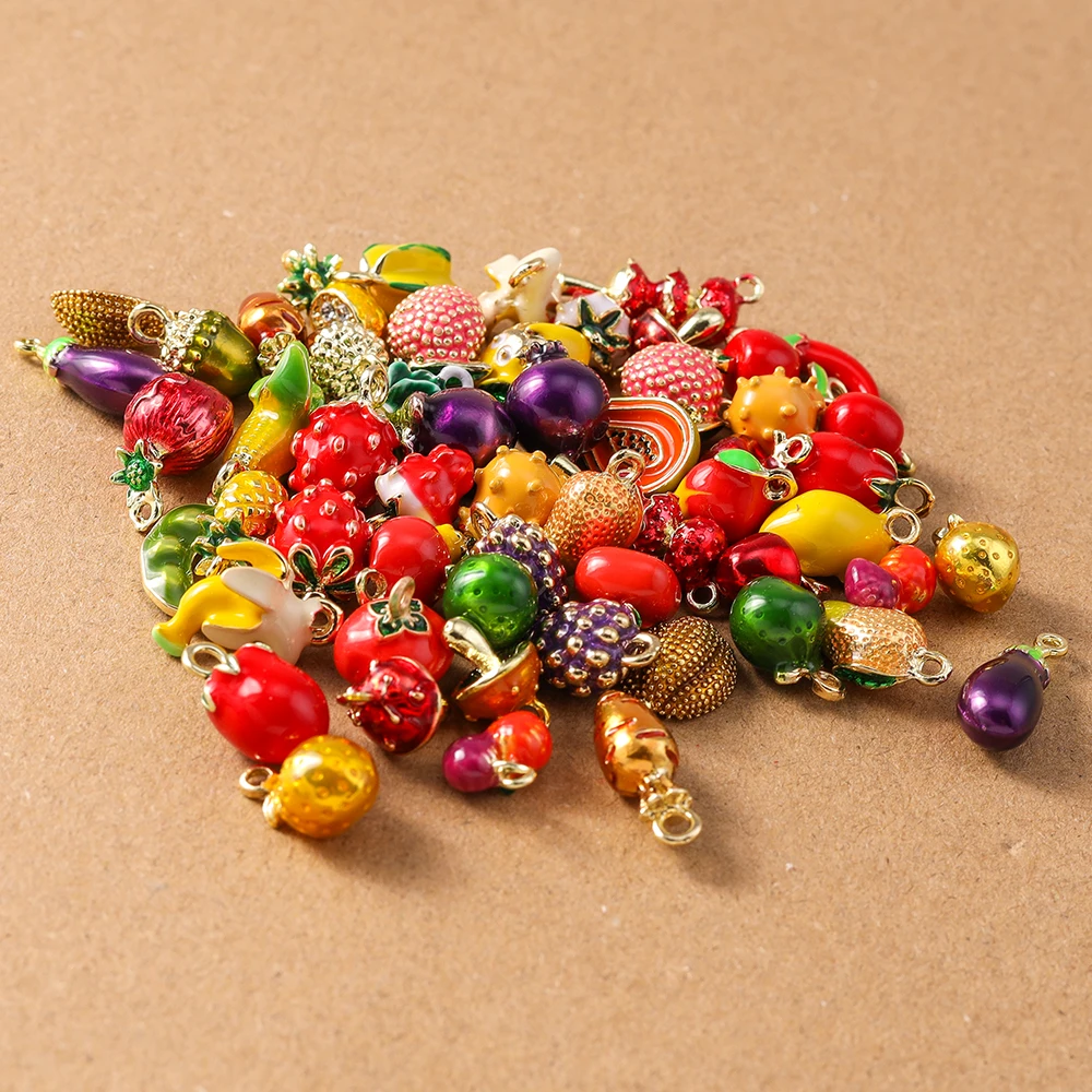 Alloy Fruit Charm Set: Apple, Banana, Grape & Strawberry Pendants for DIY Jewelry Accessories
