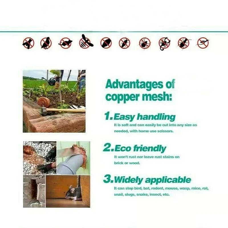 Description Picture 3 of item3/6M Copper Mesh Knitted Woven Filter Soffit Mesh Rat Rodent Slug Snail Control Net Garden Plant Protection Shielding Network