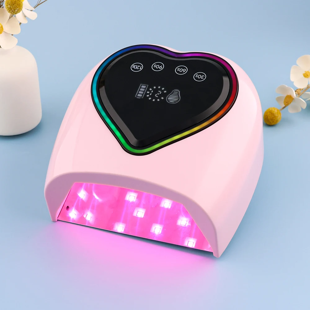 전문 충전식 네일 건조기 네일 램프 98w UV 램프 네일 경화 램프 LED 배터리 충전 레인보우 라이트