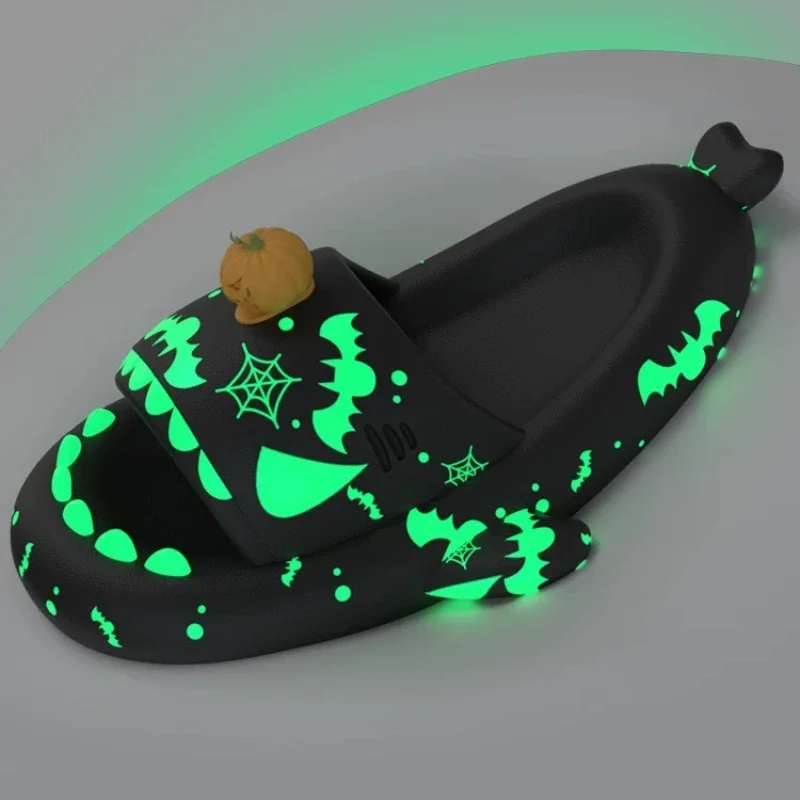 Christmas Hat Night Light Shark Slippers Women Luminous Sandal Couple Home Non-slip Creative Slides Men Outside Flip Flops 2