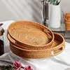 Eco Firendly Rattan Storage Tray Handwoven Wicker Basket Bread Snack Food Plate Fruit Cake Platter Dinner Serving Tray Tea Tray 1