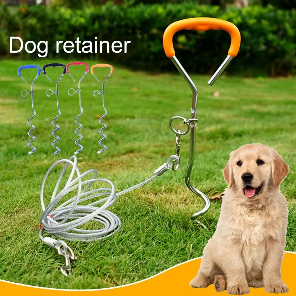 Dog Stake 360 Degree Rotating Ring Handle Stake Attach Tie Out Cable Anti Rust Medium-Large Dogs Spiral Outdoor Play dog stake
