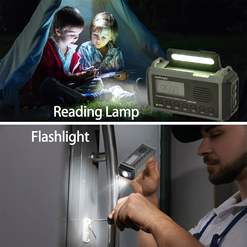 10000mAh Solar Charging Emergency Radio Hand Crank USB Charging FM AM SW WX  Radio with LED Falshlight Reading Lamp Power Bank