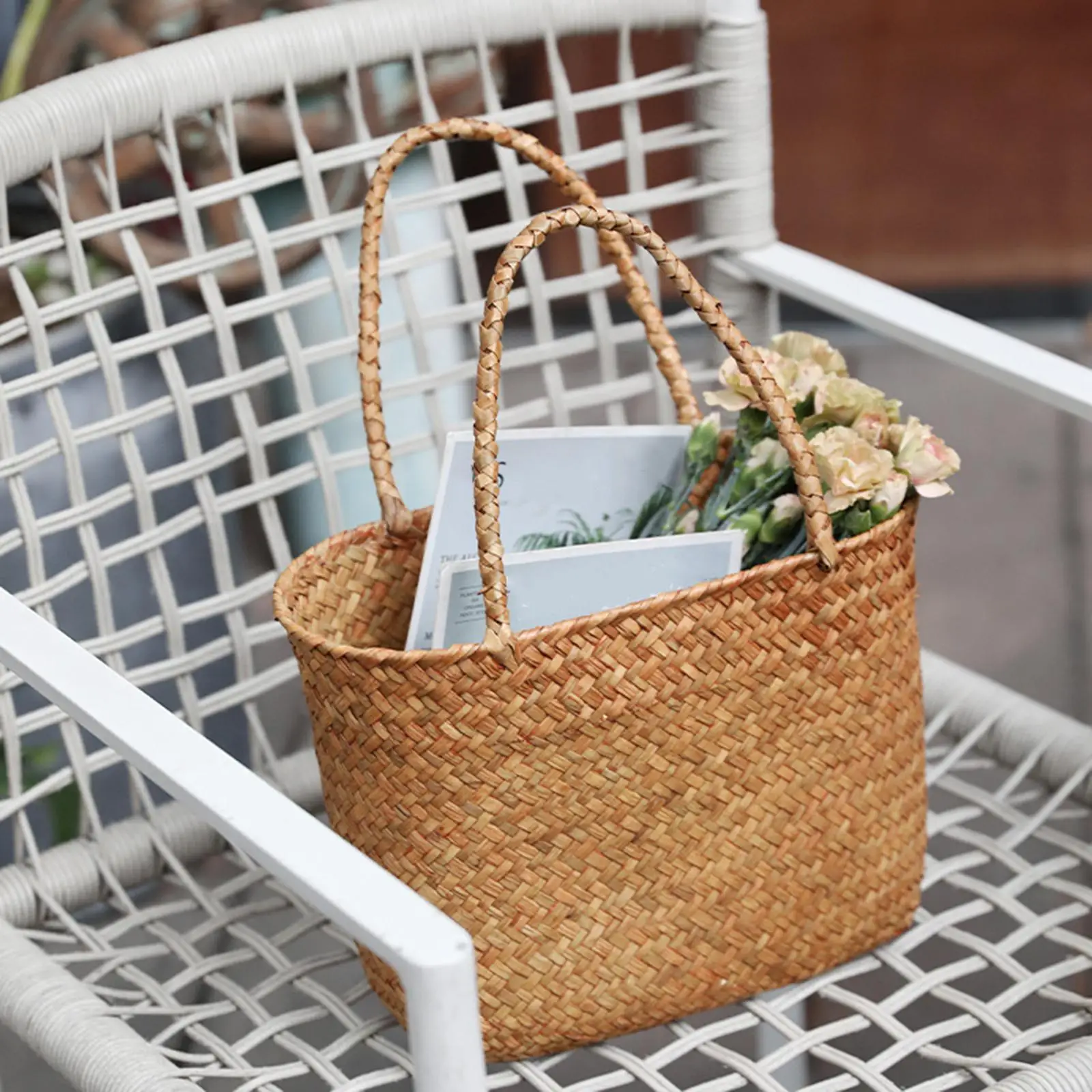 Eco-Friendly Woven Shopping and Storage Basket for Home, Kitchen, Beach, and Travel