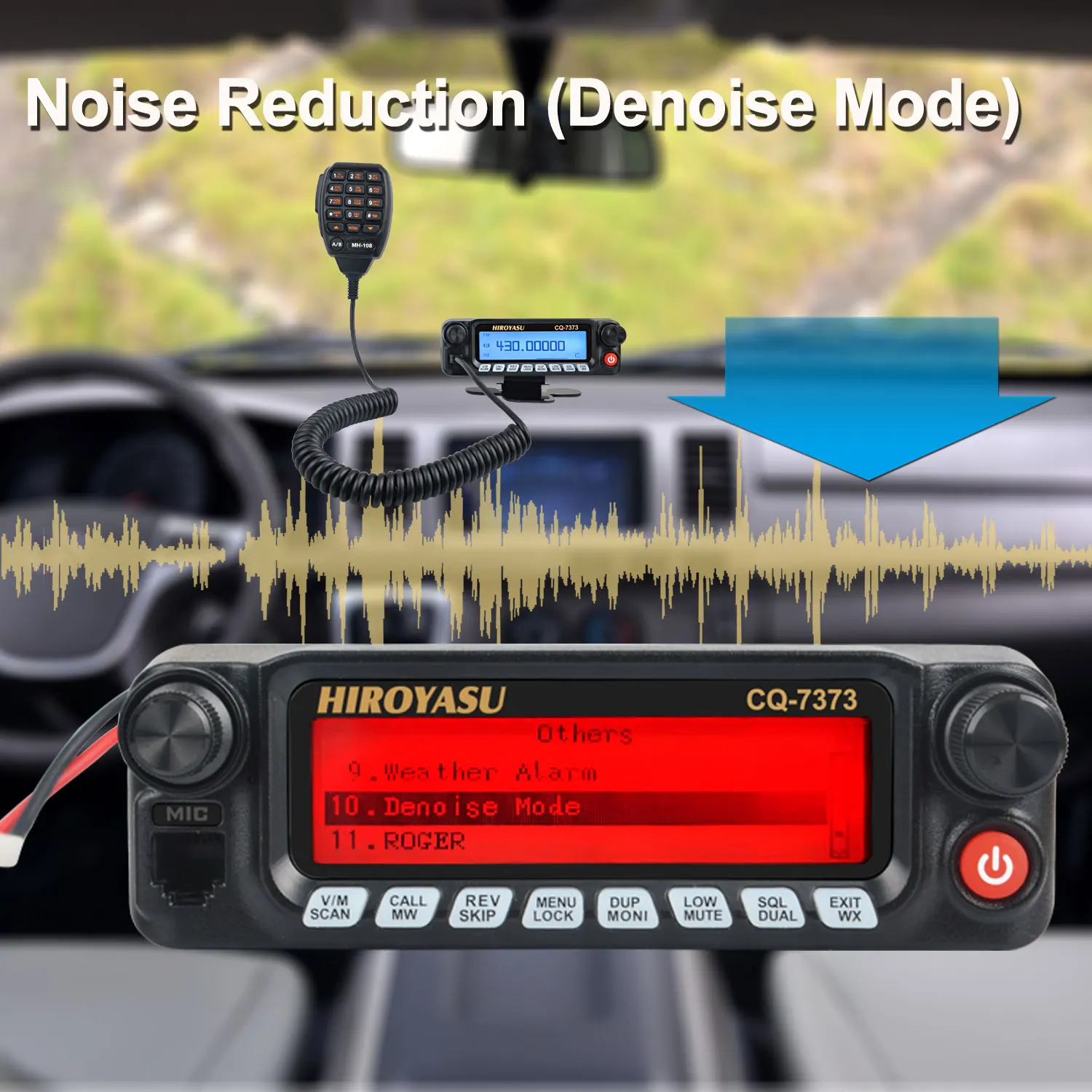 HIROYASU CQ-7373 Amateur Mobile Transceiver 50W 100Ch Air Band Rx VHF UHF Dual Band Tx Front Panel Detached Car Walkie Talkie 4