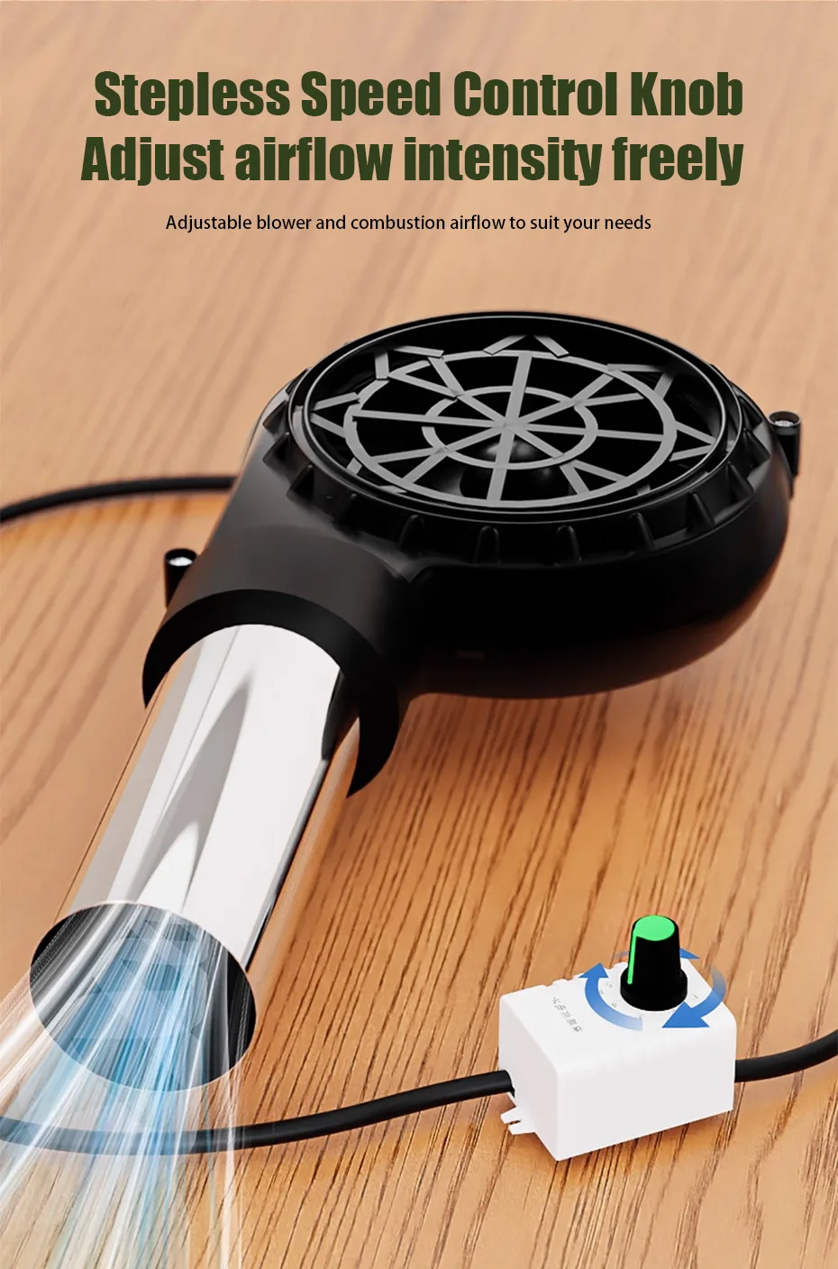 USB Stepless Speed BBQ Blower Mini Grilling Blower Portable Camping Fire Starter