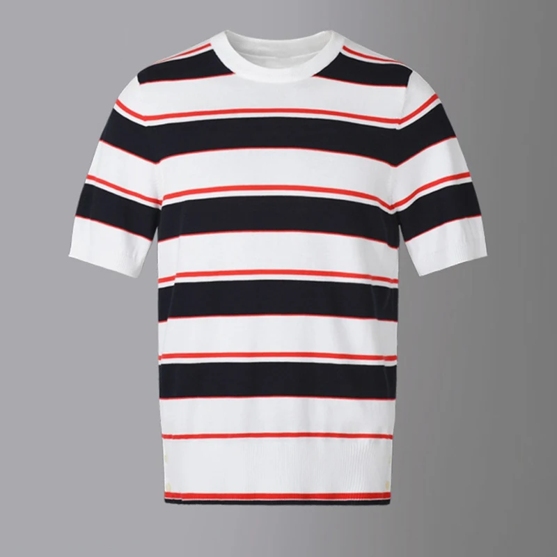 

Fashion Brand Striped Cotton T-shirts High Quality O-Neck Short Sleeve Tops Casual Pullovers New Clothes Mens Tees Sweatershirts