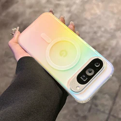 Laser Rainbow Magnetic Wireless Charging Armor Cover for Pixel 9ProXL (Colorful)