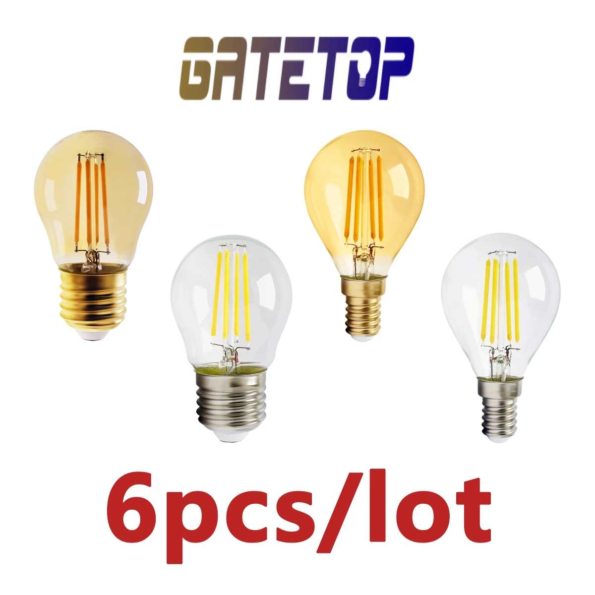 Flash Deals G45 4w Retro Edison Filament Bulb E14 E27 Bombillas 220v Vintage Lamp 6pcs/lot Gold Clear Glass Inner Decoration retro edison filament bulb st64 6w e27 b22 220 240v vintage lamp gold clear 2700k 4000k glass lamp inner decoration