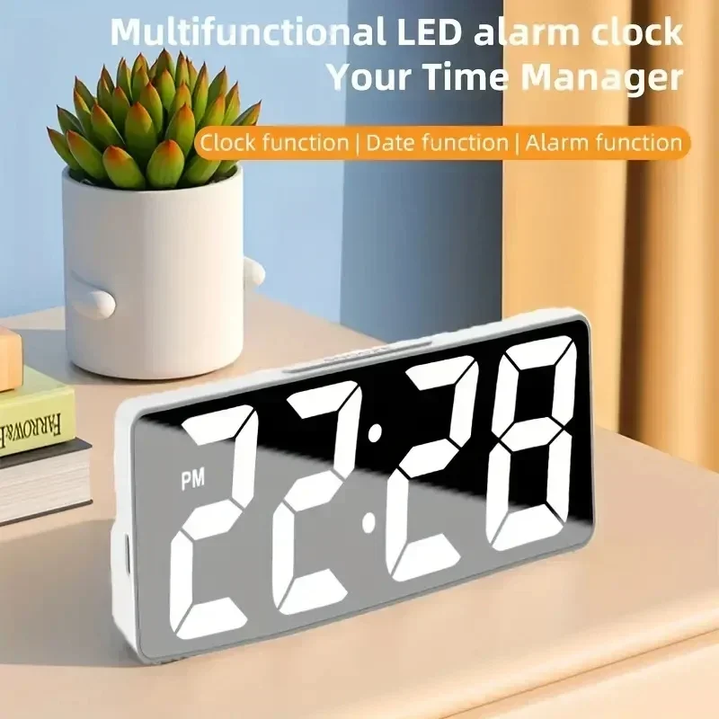 Modern LED Digital Alarm Clock with Temperature Display, Adjustable Brightness, 12/24H Format for Bedroom & Desktop Use