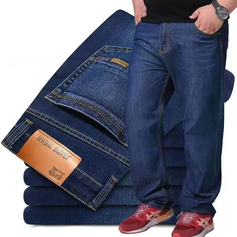 Mens Large Size Black Jeans 10XL Oversize High Waist Loose Trousers Husband Plus Size Loose Denim Trousers Blue Male Denim Pants 6