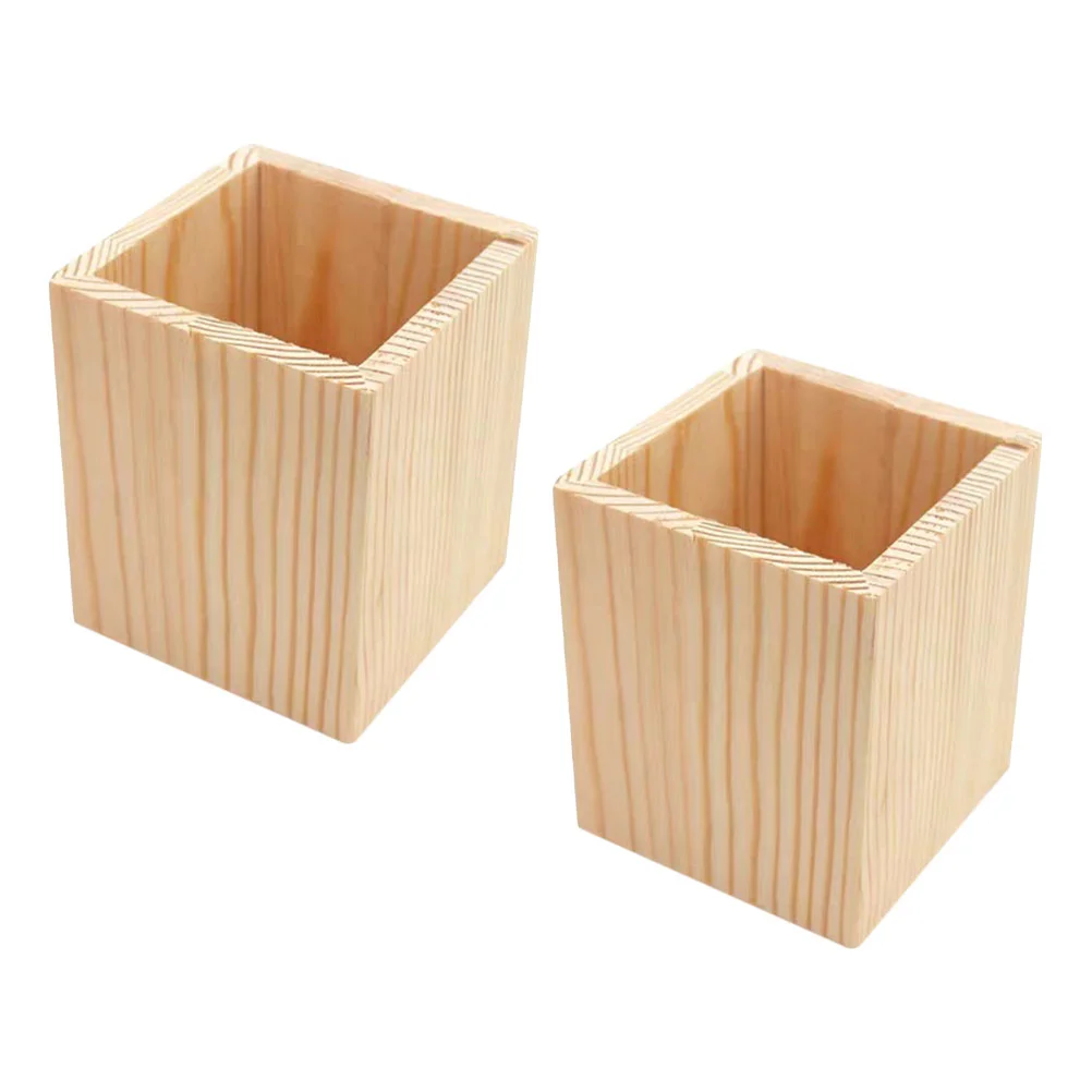 

2 Pcs Pine Tooth Brush Holder Pencil Pot Succulent Bowl Wood Brush Holders Stationery Organizers