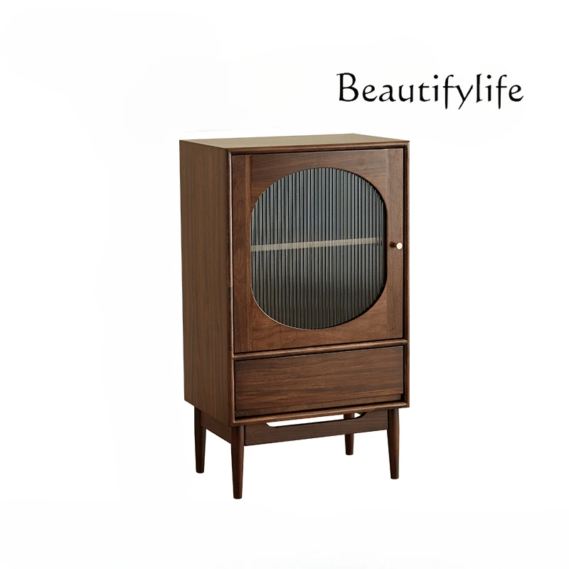 

Solid Wood TV Cabinet Living Room Vertical Cabinet Simple Household Wall Side Locker Light Luxury Middle and Ancient Storage