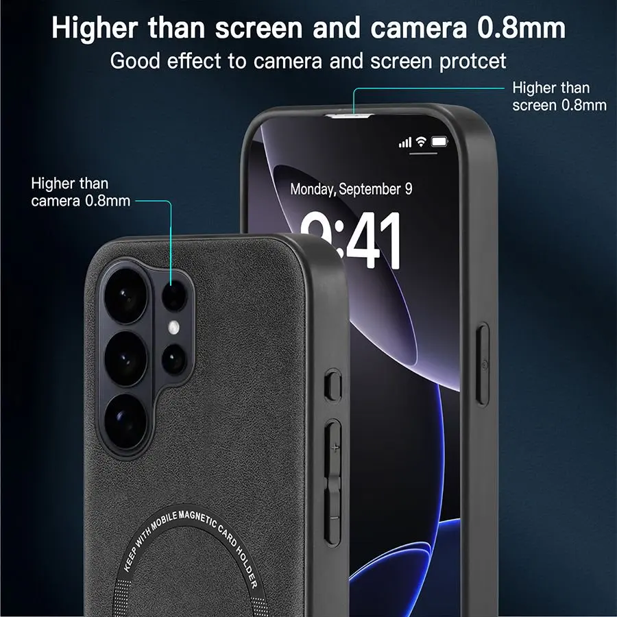 Premium Magnetic Leather Case with Wireless Charging Support