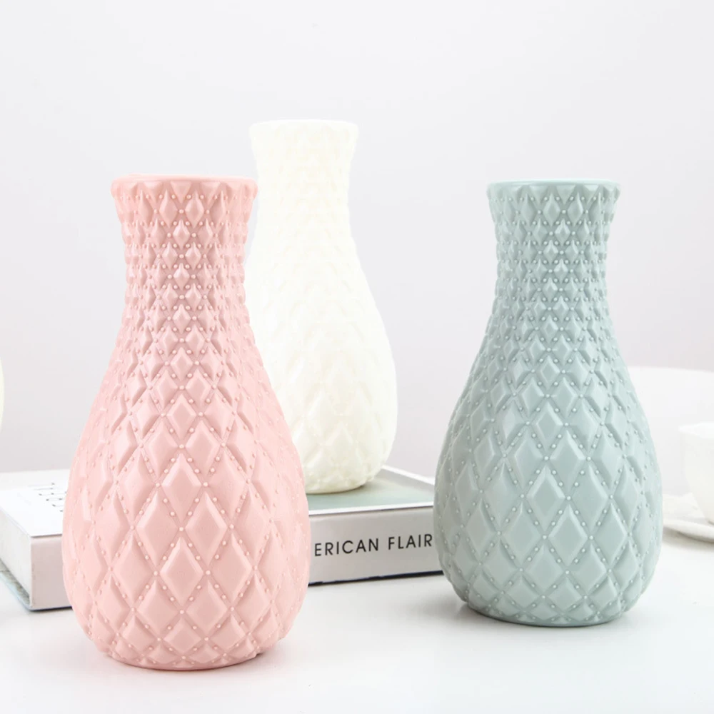 1pc Unbreakable Plastic Flower Vase Decoration Home White Imitation Ceramic  Vases Flower Pot Decor Nordic Style Flower Container