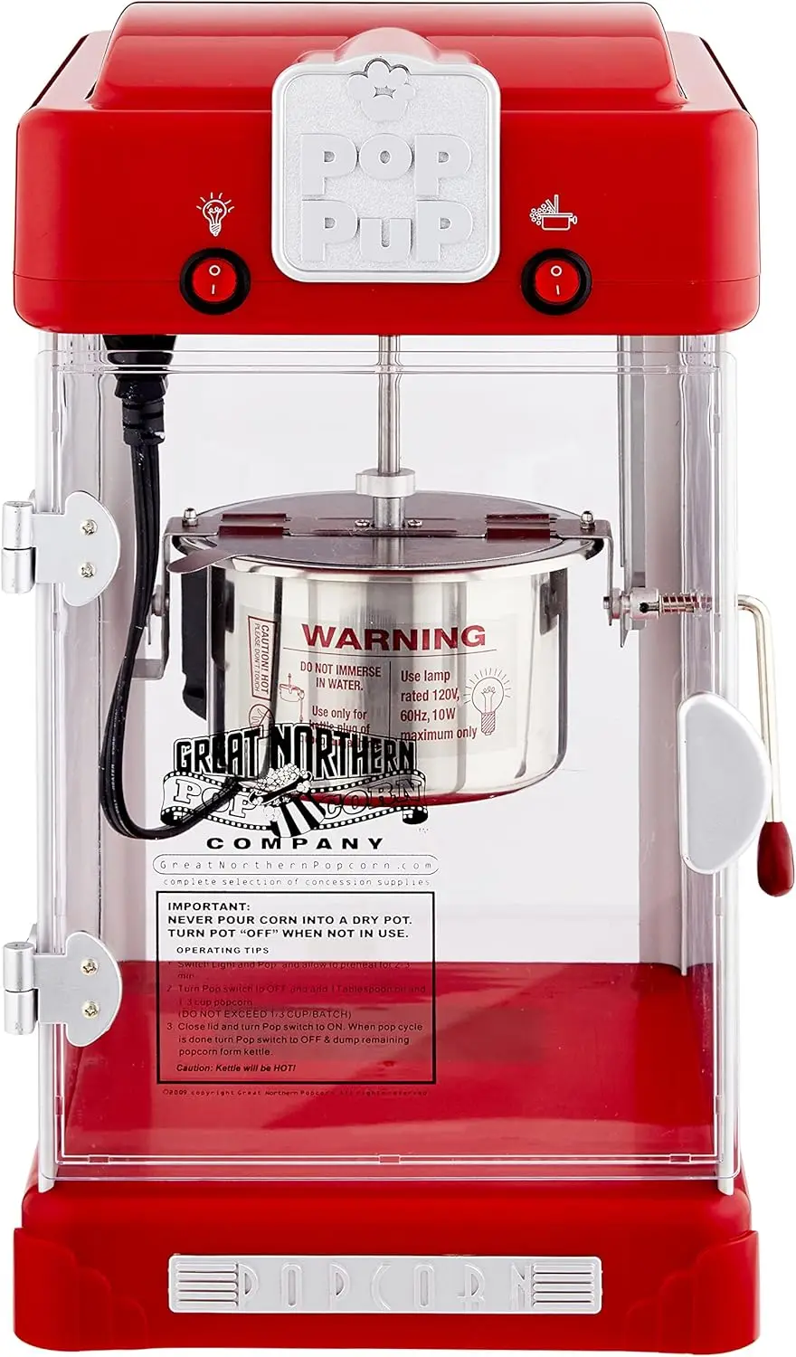 Pup Popcorn Machine-2.5oz Popper with Stainless-Steel Kettle, Serving Tray, Warming Light and Accessories by Great Norther