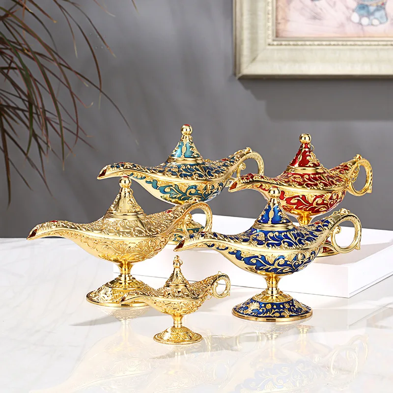 Ornament Crafts Miniature Figurines Aladdin Magic Decoration Miniature Figurines Wishing Lamp European Vintage Metal Decorations Crafts Desktop Decor Accessories