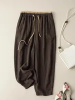 Retro commuting pants, Korean version, minimalist style, cotton linen wide leg casual pants, women's loose hanging straight leg - Image 2