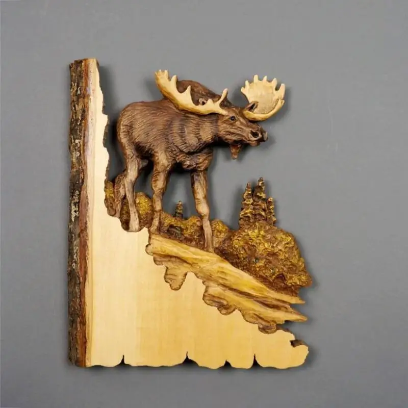 

Dropshipping New Animal Carving Handcraft Wall Hanging Sculpture Wood Raccoon Bear Deer Hand Painted Home Living Room Decoration