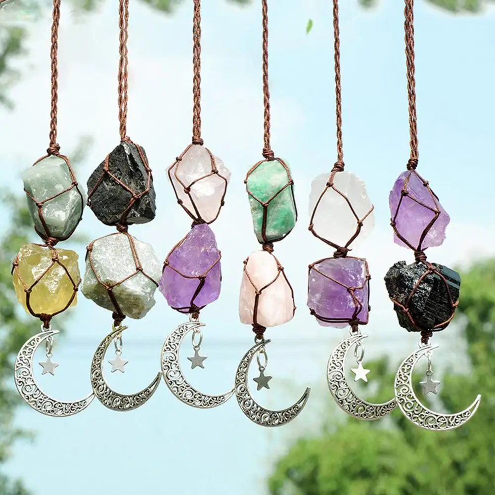 

Natural Stone Hanging Pendant Handmade Car Rear View Mirror Faux Crystal Pendant Ornament Home Decor