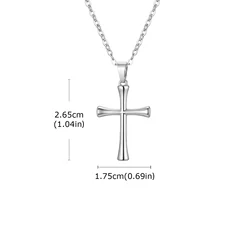 Elegant Minimalist Cross Pendant Necklace, Stainless Steel Chain - 50cm (Silver)