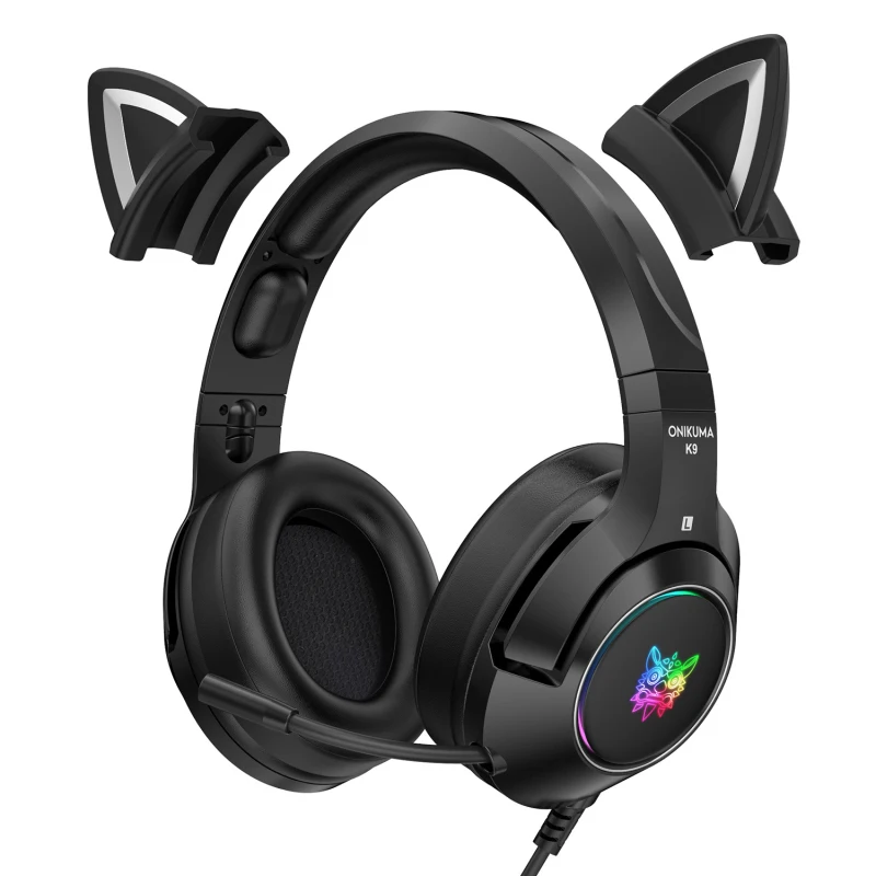 

New K9 black demon version cat ear gaming headphones with mic RGB luminous mobile phone computer noise reduction headset
