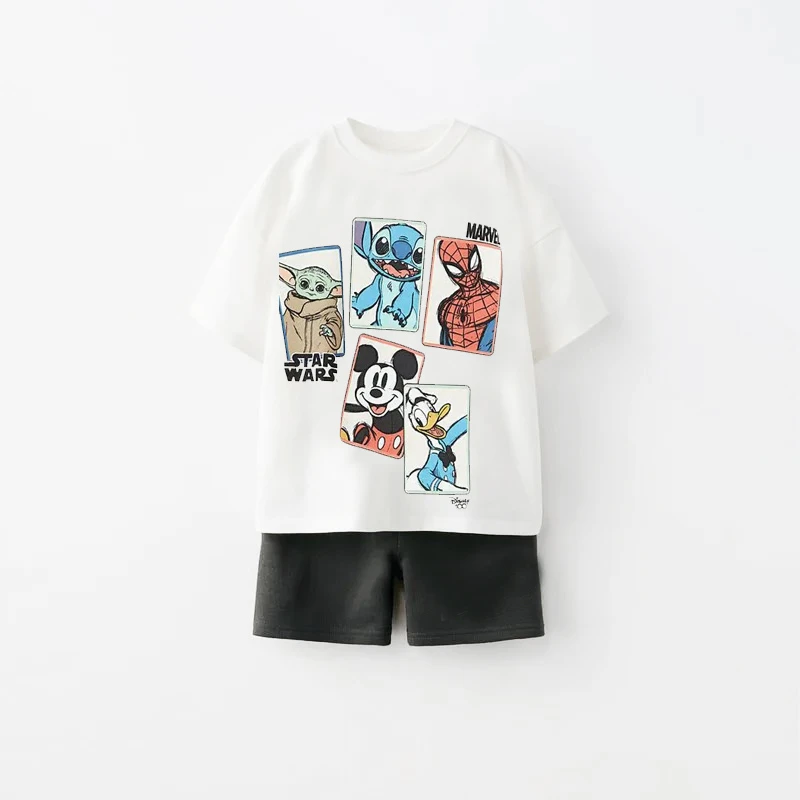 Printed Spider Man Boys T-shirt Tracksuits Summer Clothing Loose Casual Short Sleeved Suit Kids Cartoon Tee Shorts Two Piece Set 3