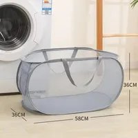 Durable Collapsible Laundry Basket, Mesh Pop Up Laundry Hamper With Side Pocket, Foldable Clothes Storage Hamper With Reinforced 2