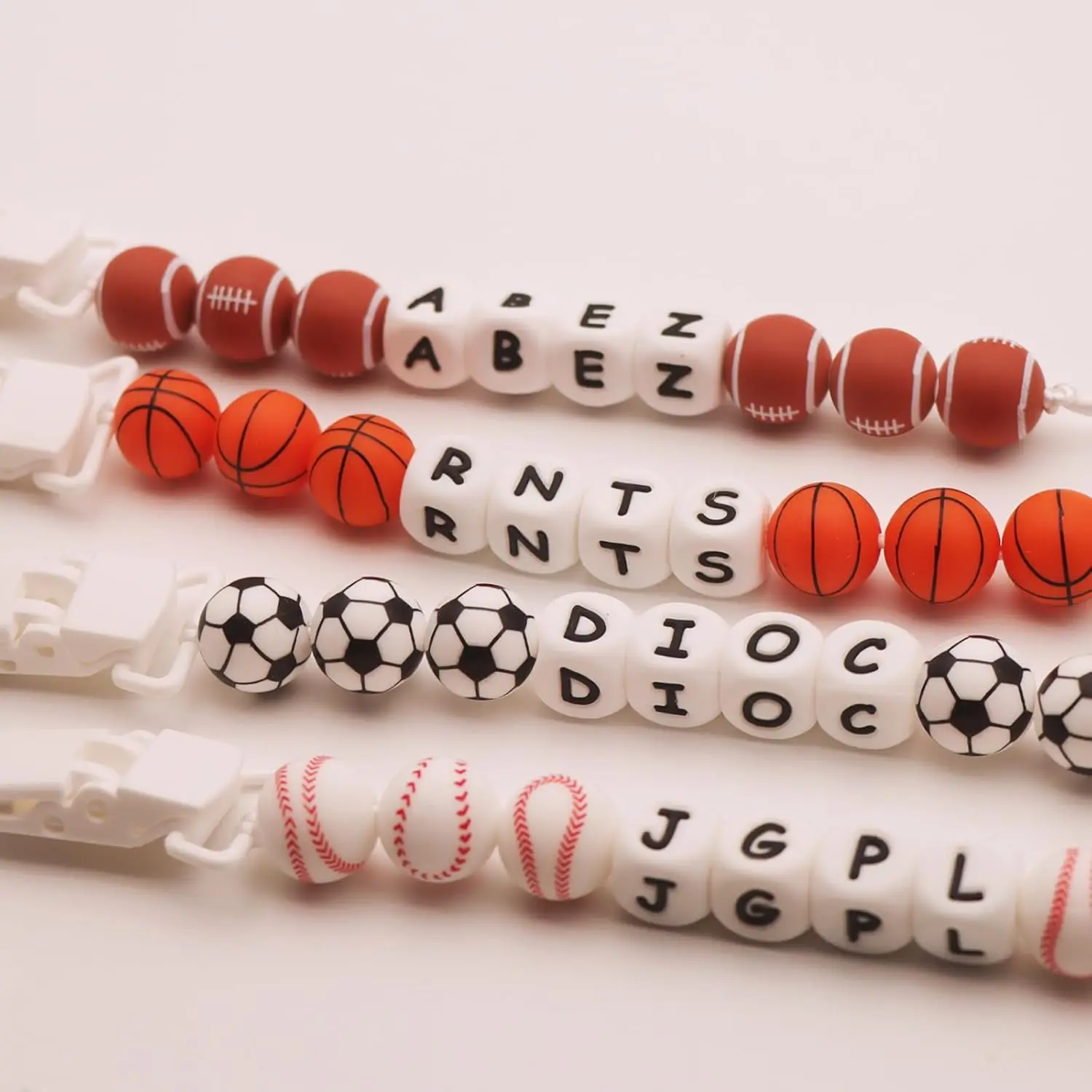 INS Pacifier Clips Personalized Name Silicone Basketball Football Baseball Beads Dummy Nipple Holder Chain Infant Teether Gift