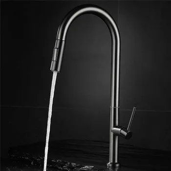 ก๊อกผสมอ่างล้างหน้าก๊อกน้ำสำหรับห้องครัวสีทองสีเทาหมุนได้360องศา 1